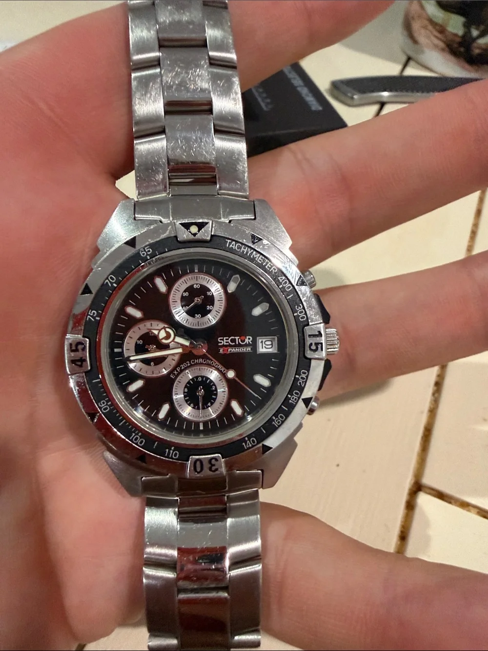 Men’s Stainless Steel Vintage Sector  Chronograph Watch - Black Dial